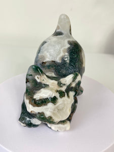 Moss Agate Crystal Cat Carving Large S068