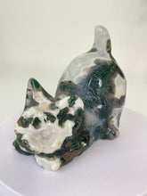Load image into Gallery viewer, Moss Agate Crystal Cat Carving Large S068
