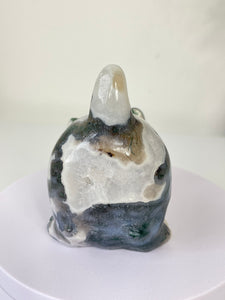 Moss Agate Crystal Cat Carving Large S068