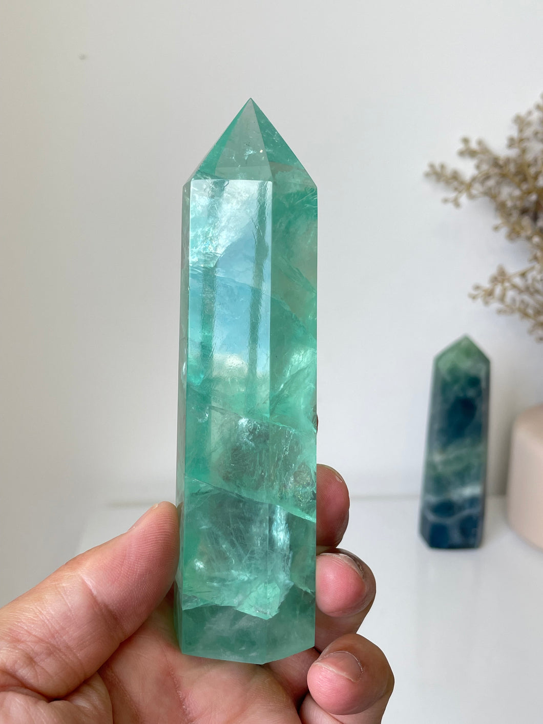 Gemmy Green Fluorite Crystal Tower T250a