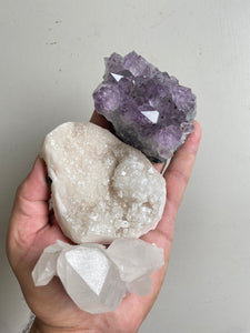 Crystal kit (pack of 3) Amethyst, Pink Apophyllite, Himalayan Quartz K216