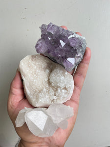 Crystal kit (pack of 3) Amethyst, Pink Apophyllite, Himalayan Quartz K216