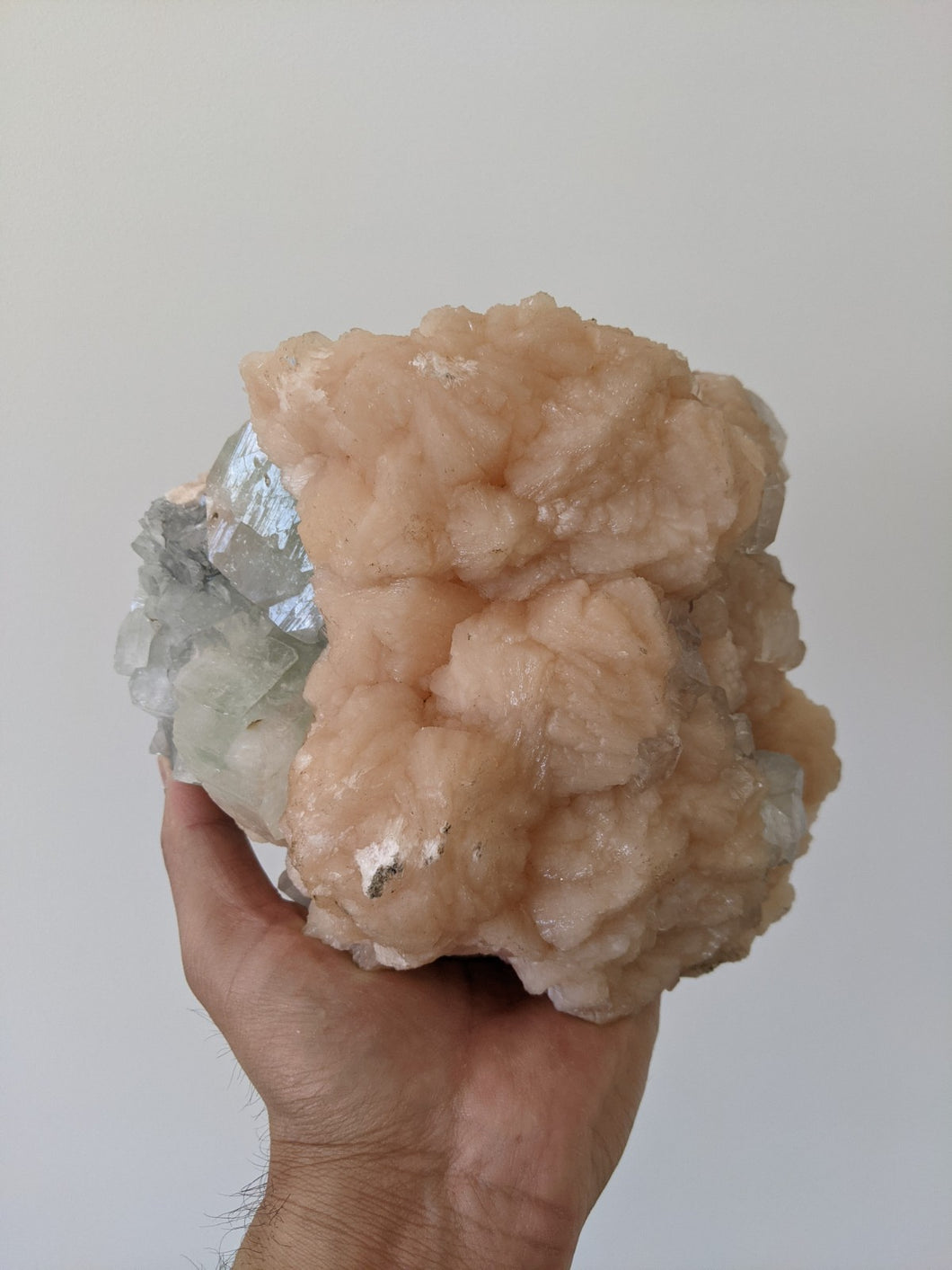 Large Green Apophyllite with Stilbite Crystal AP174