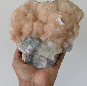 Large Green Apophyllite with Stilbite Crystal AP174