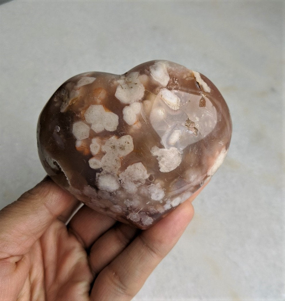 Flower Agate Heart Natural 90x70mm - Crystal King Australia