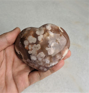 Flower Agate Heart Natural 90x70mm - Crystal King Australia
