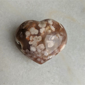 Flower Agate Heart Natural 90x70mm - Crystal King Australia