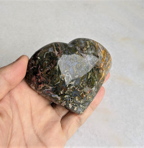 Ocean Jasper Heart Natural 90x80mm - Crystal King Australia